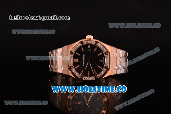 Audemars Piguet Royal Oak 41 Miyota 9015 Automatic Full Rose Gold with Black Dial and Diamonds Bezel (EF) - Click Image to Close